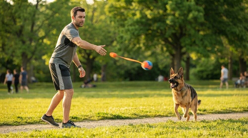 NWT Chuckit! Rope Fetch Dog Toy - Orange/Blue Multi-Play Ball